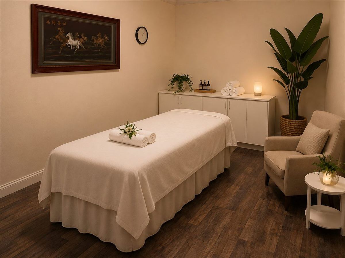 Comfortable massage room with soft lighting at Muchly Health Center in Fresno CA