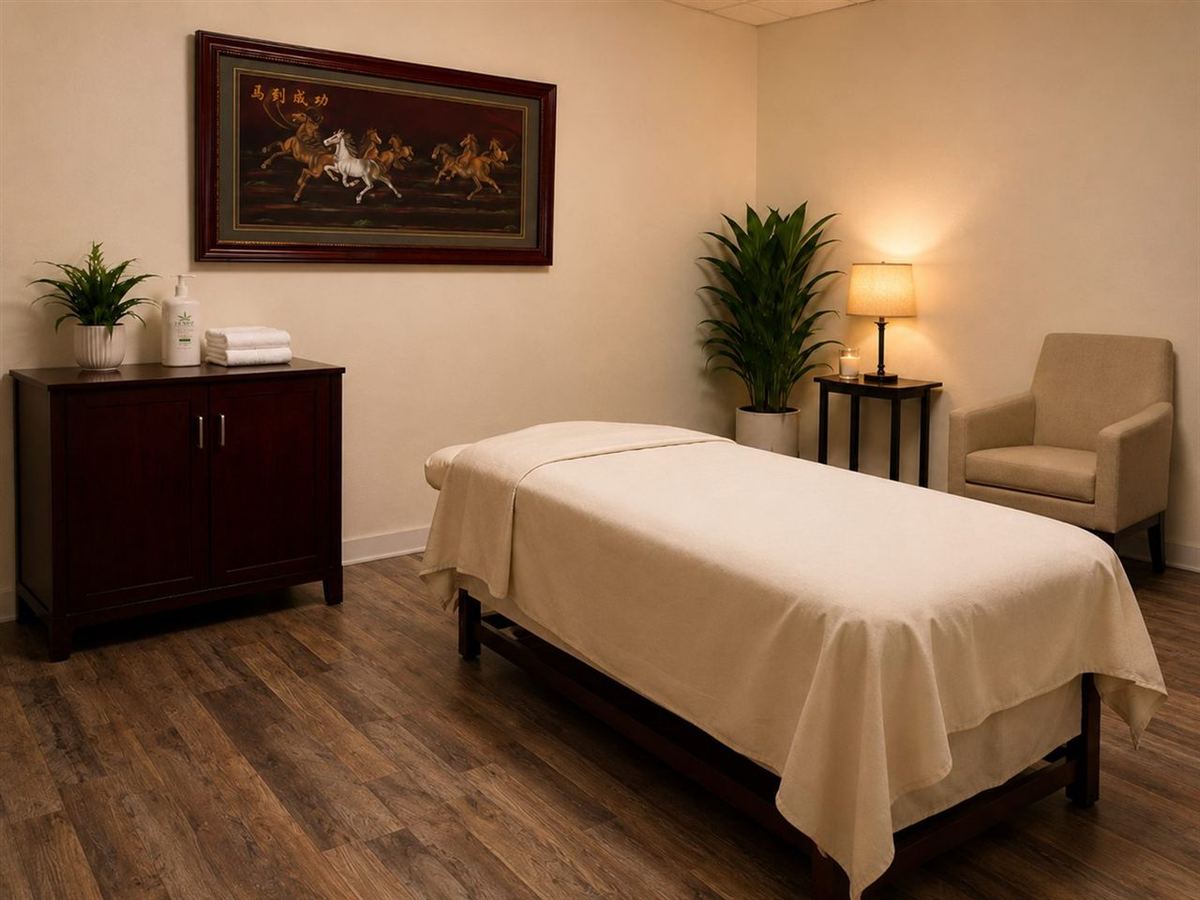 Comfortable massage room with soft lighting at Muchly Health Center in Fresno CA