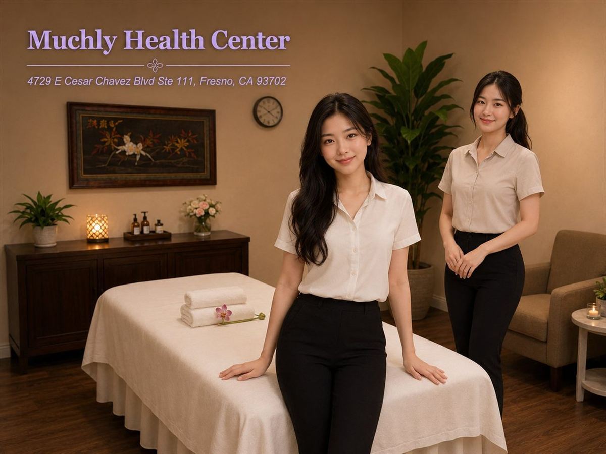 Friendly massage therapists ready to help choose a service at Muchly Health Center in Fresno CA